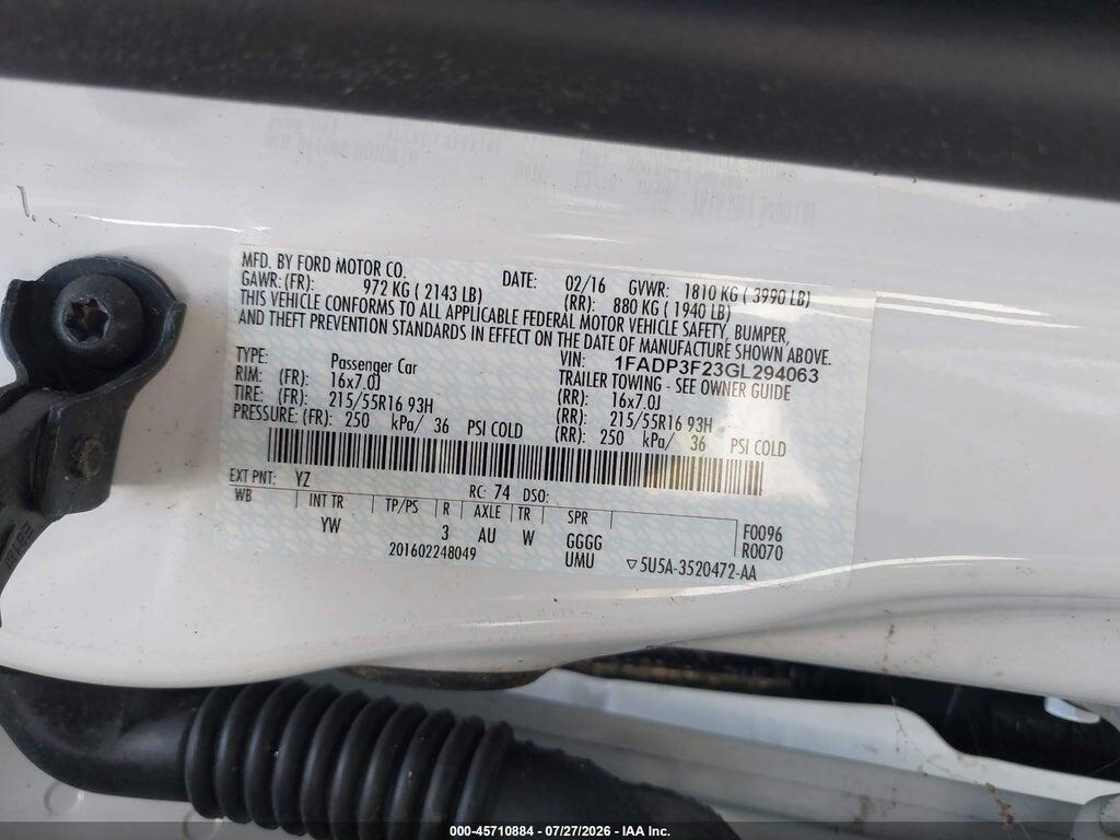 1FADP3F23GL294063 2016 FORD FOCUS photo no. 9