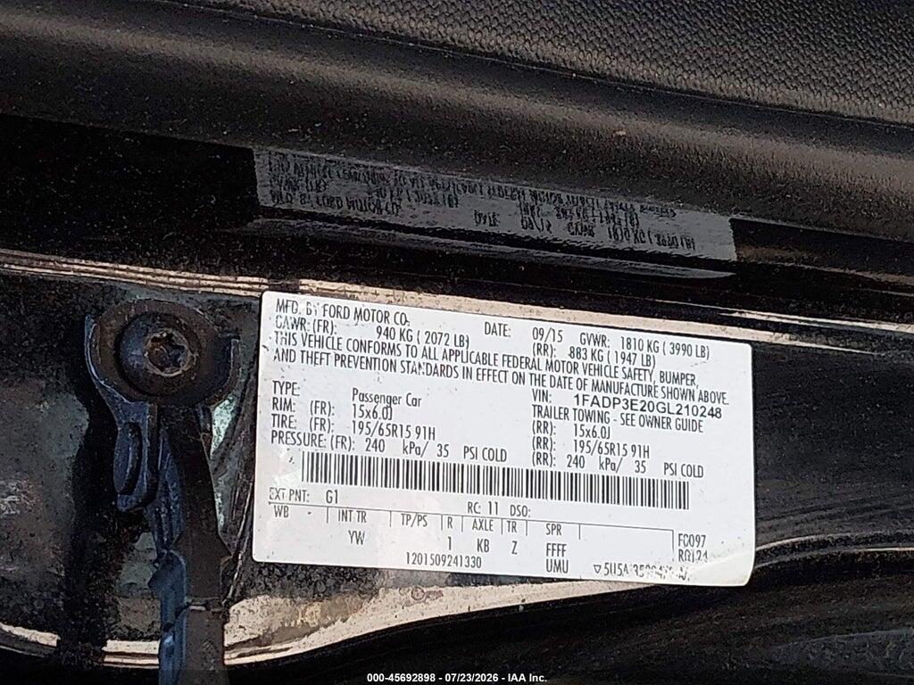 1FADP3E20GL210248 2016 FORD FOCUS photo no. 9