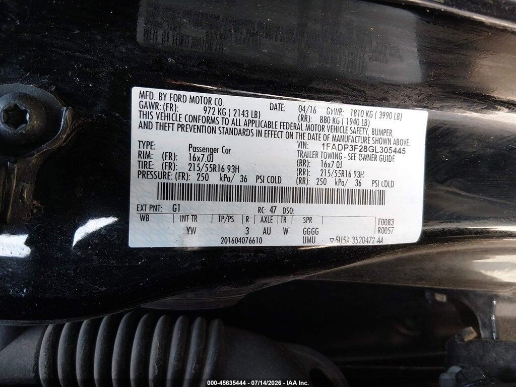 1FADP3F28GL305445 2016 FORD FOCUS photo no. 9