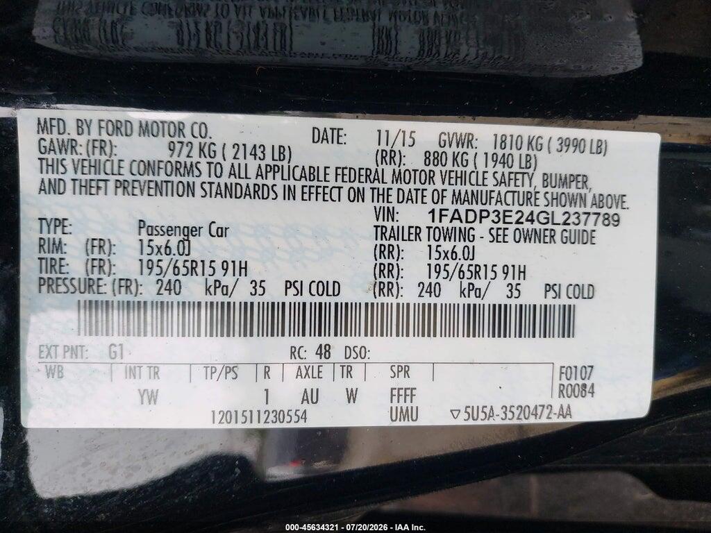 1FADP3E24GL237789 2016 FORD FOCUS photo no. 9
