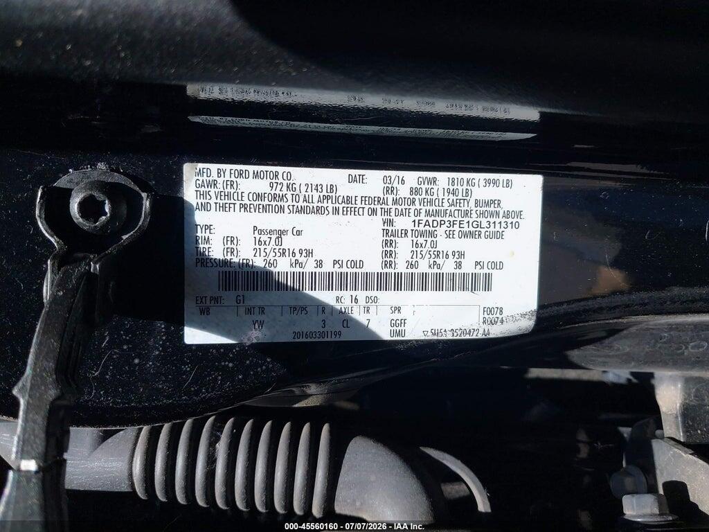 1FADP3FE1GL311310 2016 FORD FOCUS photo no. 9