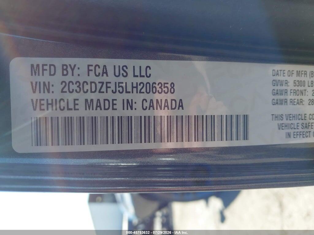 2C3CDZFJ5LH206358 2020 DODGE CHALLENGER photo no. 9