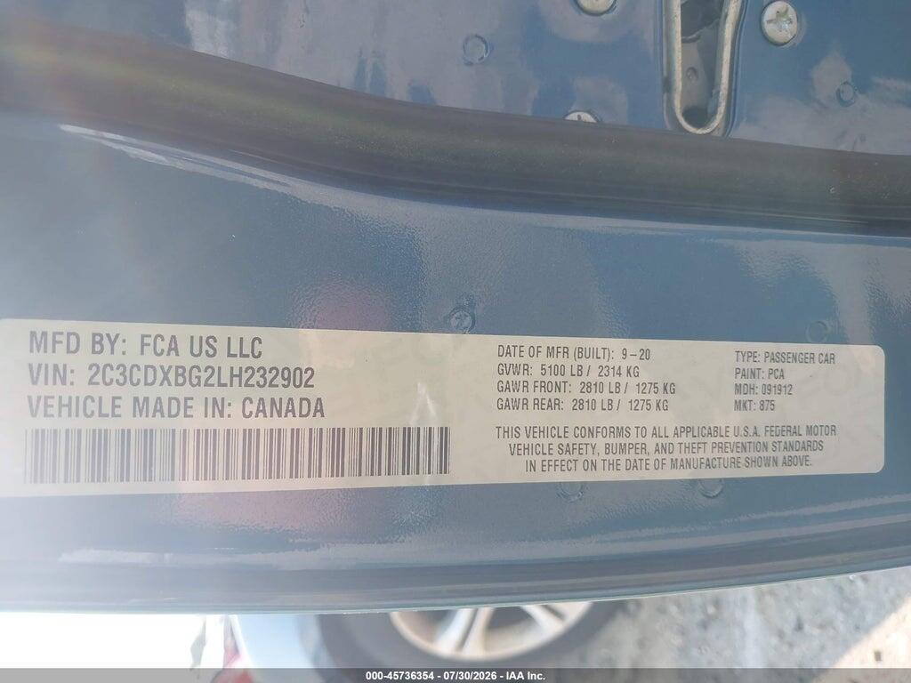 2C3CDXBG2LH232902 2020 DODGE CHARGER photo no. 9