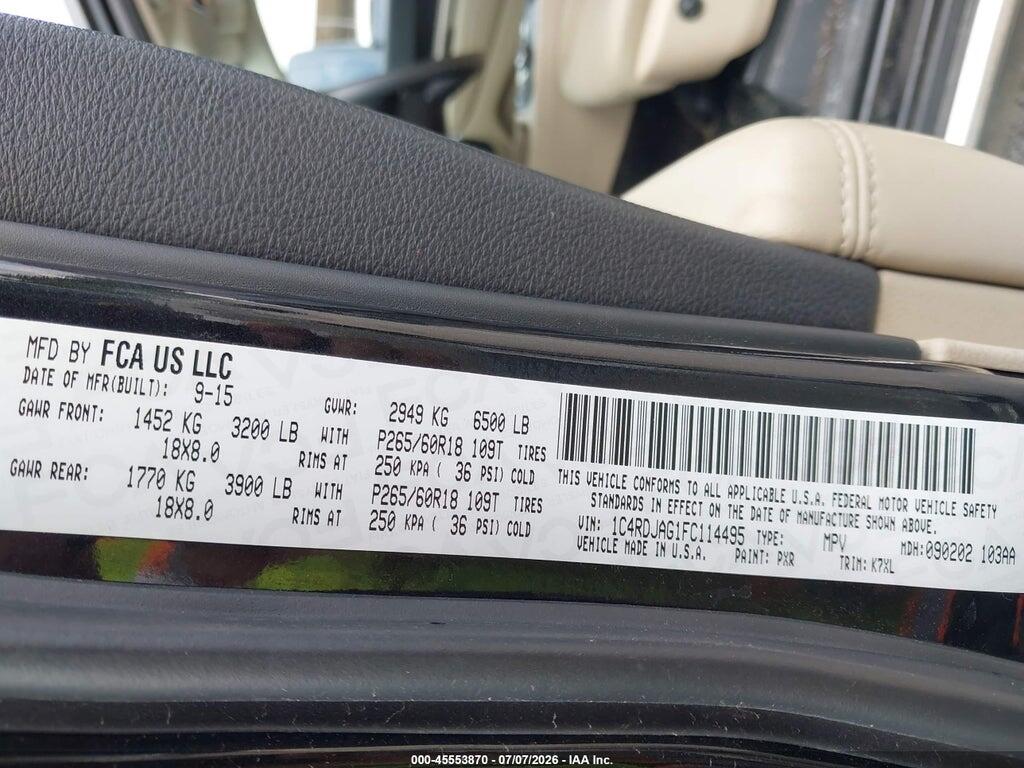 1C4RDJAG1FC114495 2015 DODGE DURANGO photo no. 9