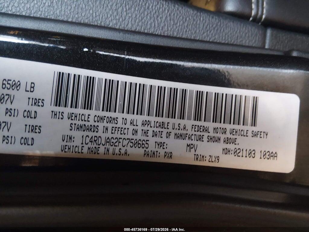 1C4RDJAG2FC750665 2015 DODGE DURANGO photo no. 9