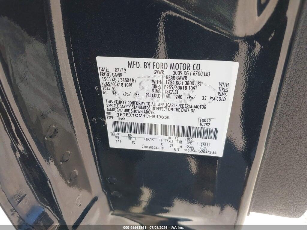 1FTEX1CM1CFB13656 2012 FORD F-150 photo no. 9