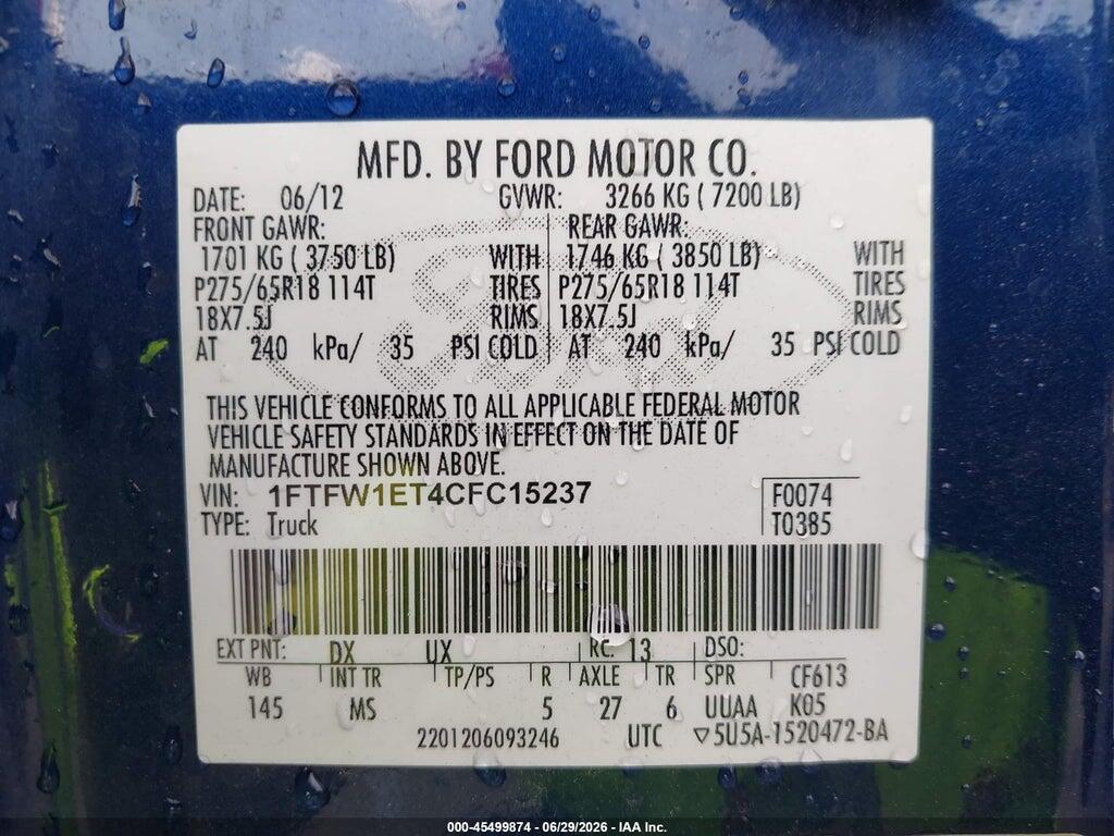 1FTFW1ET4CFC15237 2012 FORD F-150 photo no. 9