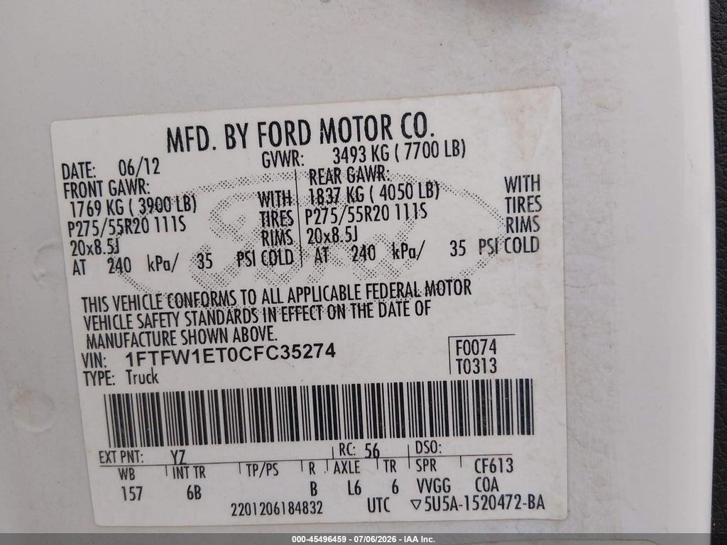 1FTFW1ET0CFC35274 2012 FORD F-150 photo no. 9