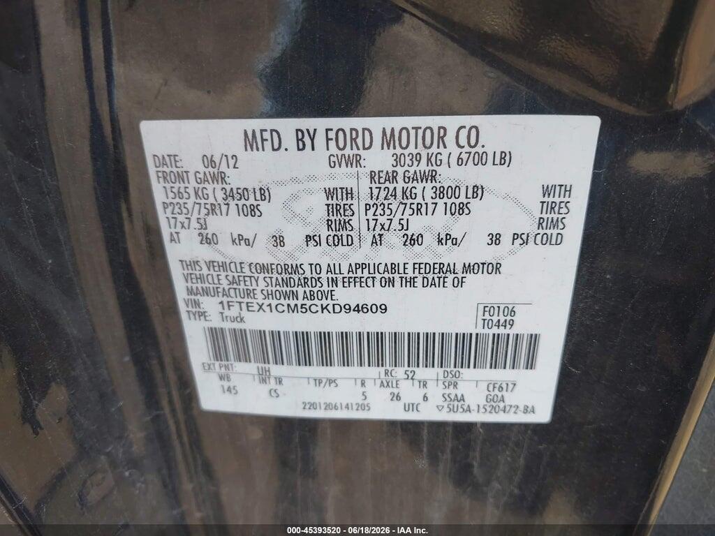 1FTEX1CM5CKD94609 2012 FORD F-150 photo no. 9