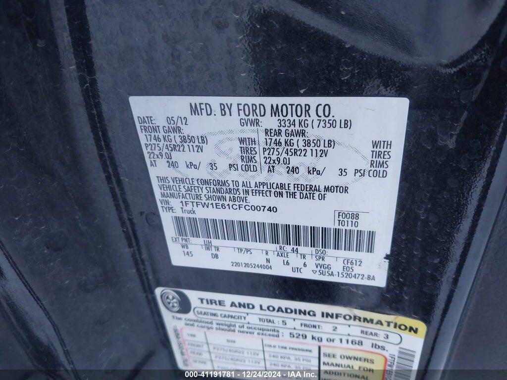 1FTFW1E61CFC00740 2012 FORD F-150 photo no. 9