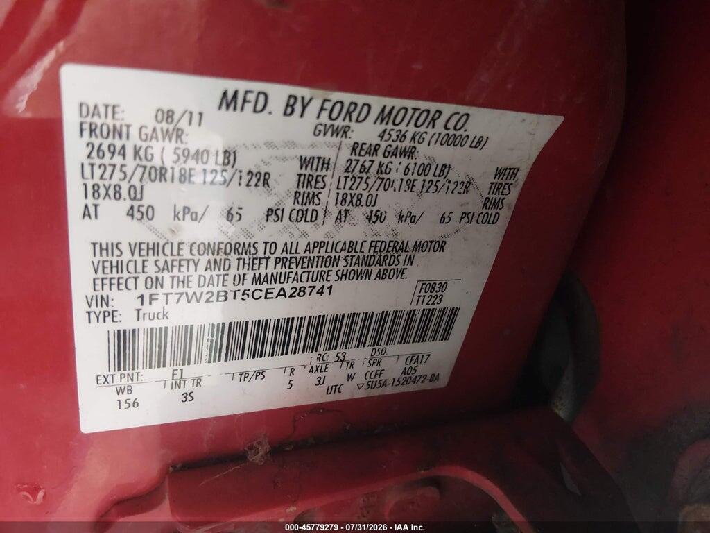 1FT7W2BT5CEA28741 2012 FORD F-250 photo no. 9
