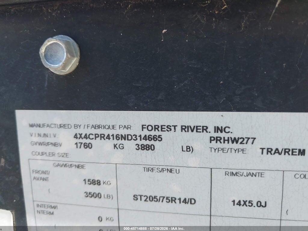 4X4CPR416ND314665 2022 FOREST RIVER OTHER photo no. 9
