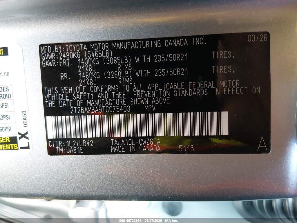 2T2BAMBA9TC075403 2026 LEXUS RX 350 photo no. 9