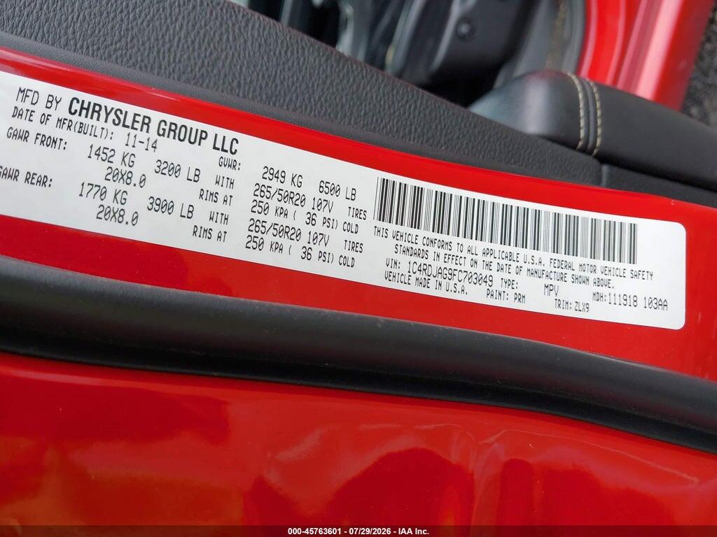 1C4RDJAG9FC703049 2015 DODGE DURANGO photo no. 9