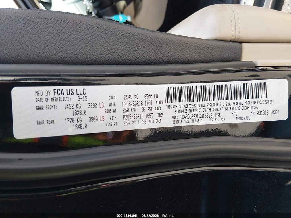 1C4RDJAGXFC810319 2015 DODGE DURANGO photo no. 9