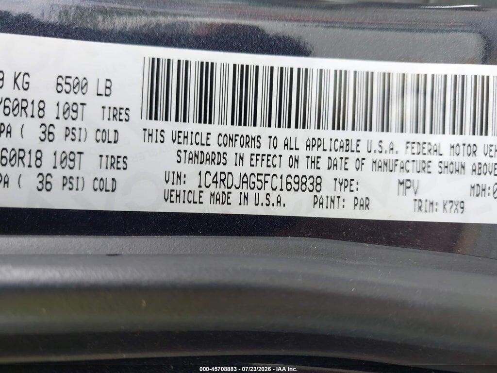 1C4RDJAG5FC169838 2015 DODGE DURANGO photo no. 9