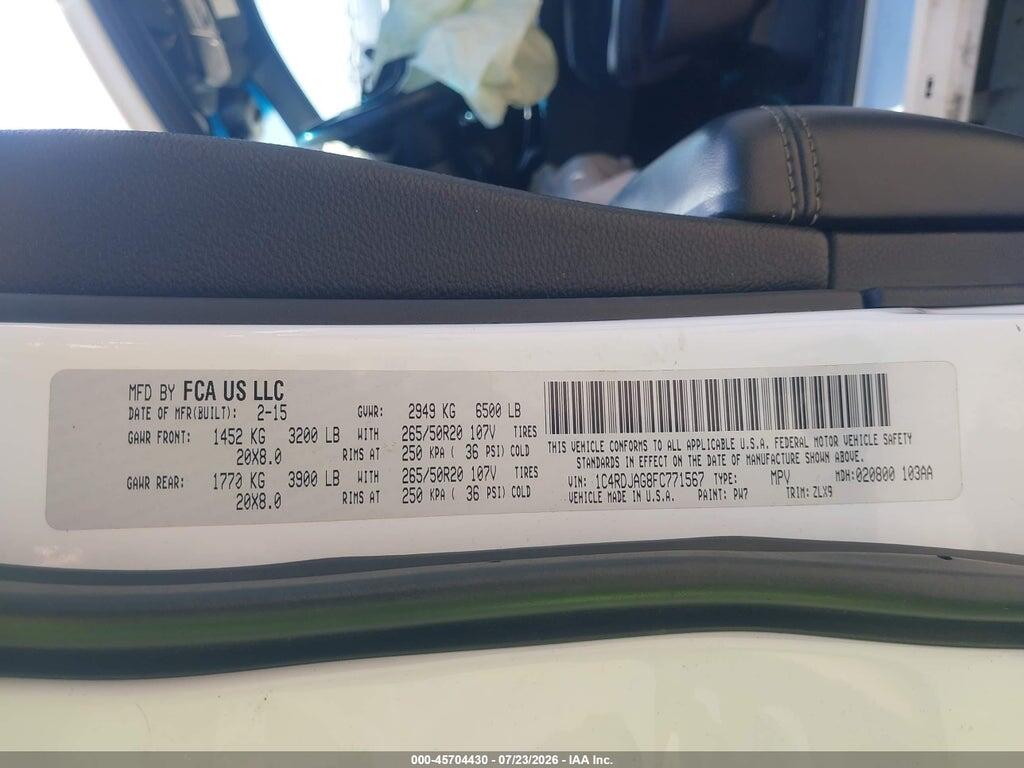1C4RDJAG8FC771567 2015 DODGE DURANGO photo no. 9