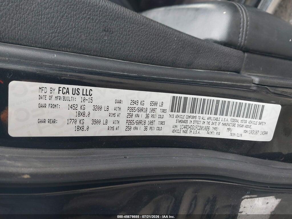 1C4RDHDG1FC201026 2015 DODGE DURANGO photo no. 9