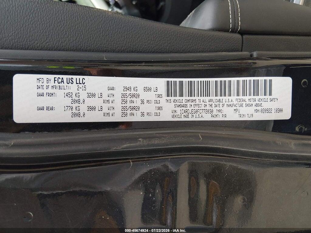 1C4RDJEG0FC772030 2015 DODGE DURANGO photo no. 9
