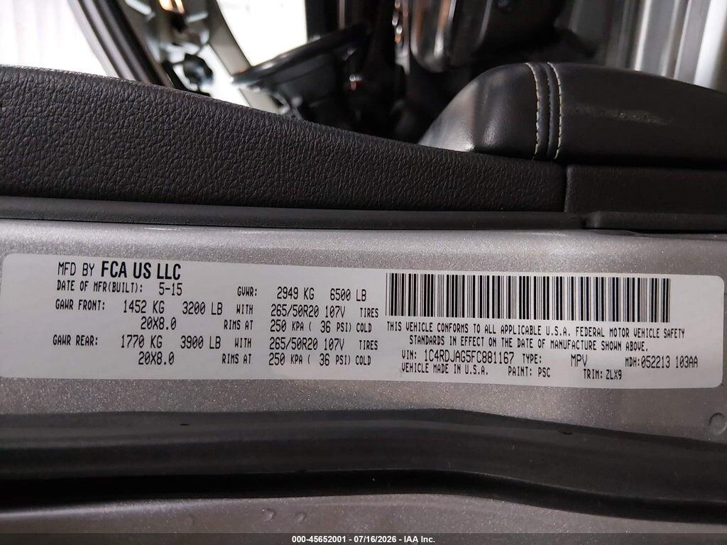 1C4RDJAG5FC881167 2015 DODGE DURANGO photo no. 9