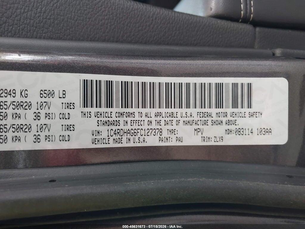 1C4RDHAG6FC127378 2015 DODGE DURANGO photo no. 9
