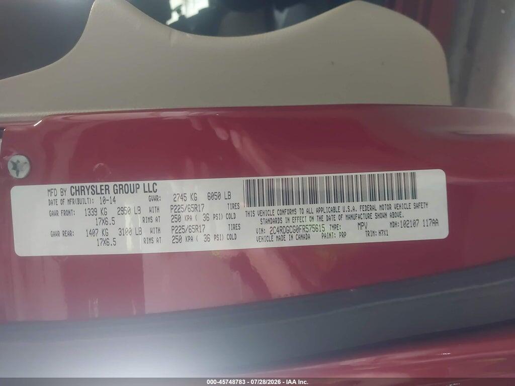 2C4RDGCG0FR575615 2015 DODGE GRAND CARAVAN photo no. 9