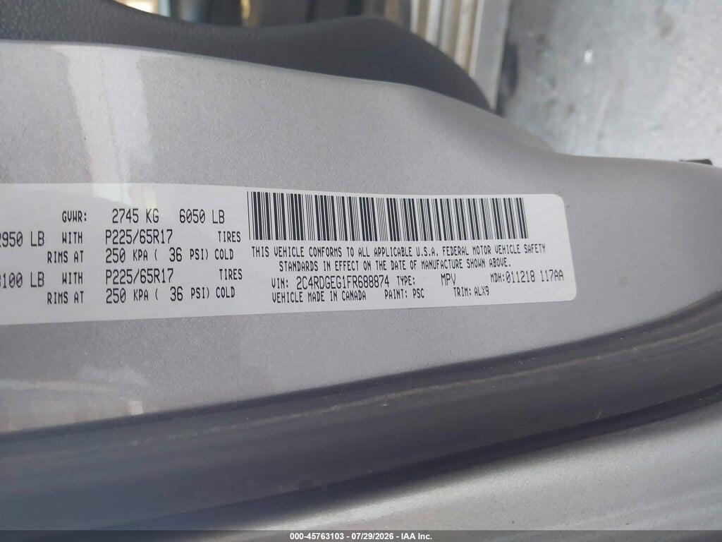 2C4RDGEG1FR688874 2015 DODGE GRAND CARAVAN photo no. 9