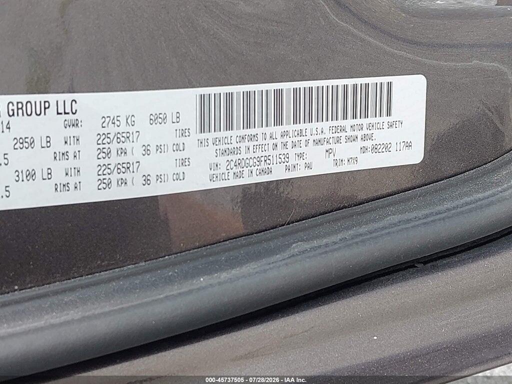 2C4RDGCG9FR511539 2015 DODGE GRAND CARAVAN photo no. 9