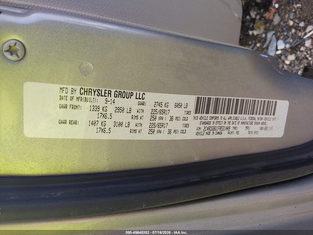 2C4RDGBG1FR531009 2015 DODGE GRAND CARAVAN photo no. 9