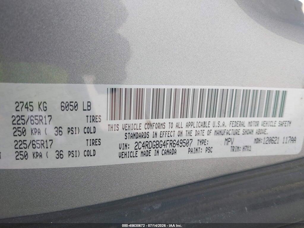 2C4RDGBG4FR649507 2015 DODGE GRAND CARAVAN photo no. 9