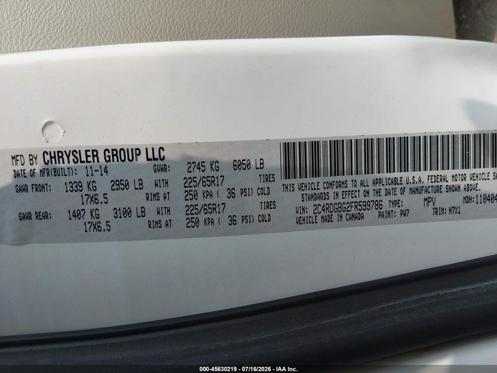 2C4RDGBG2FR599786 2015 DODGE GRAND CARAVAN photo no. 9