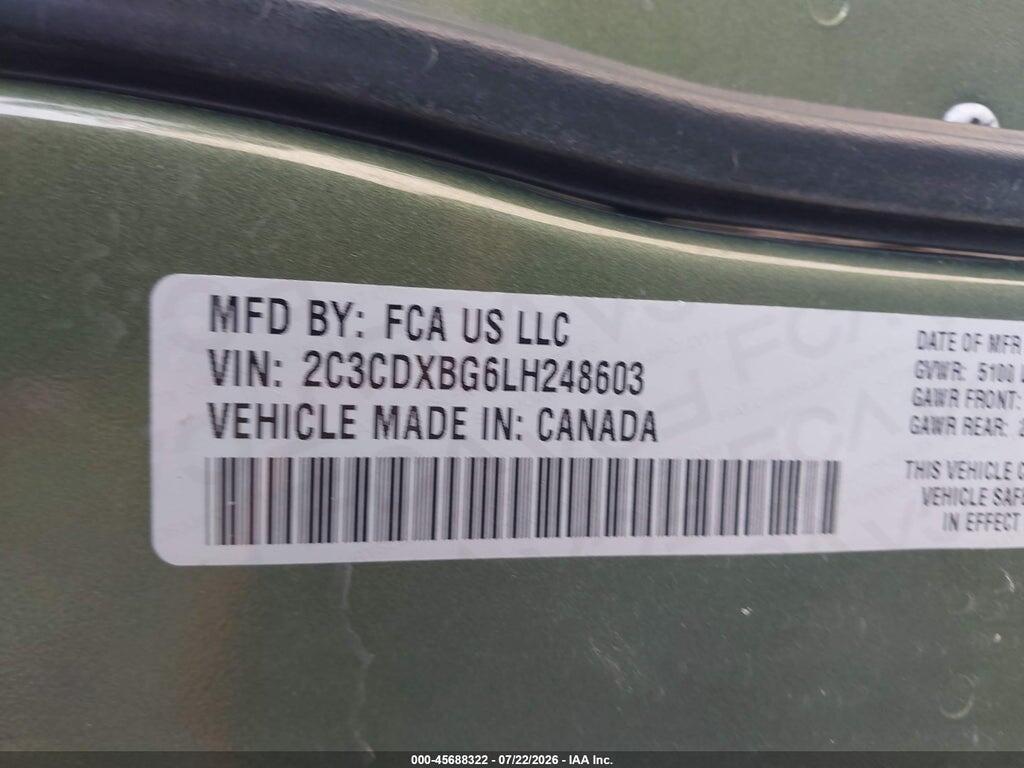 2C3CDXBG6LH248603 2020 DODGE CHARGER photo no. 9