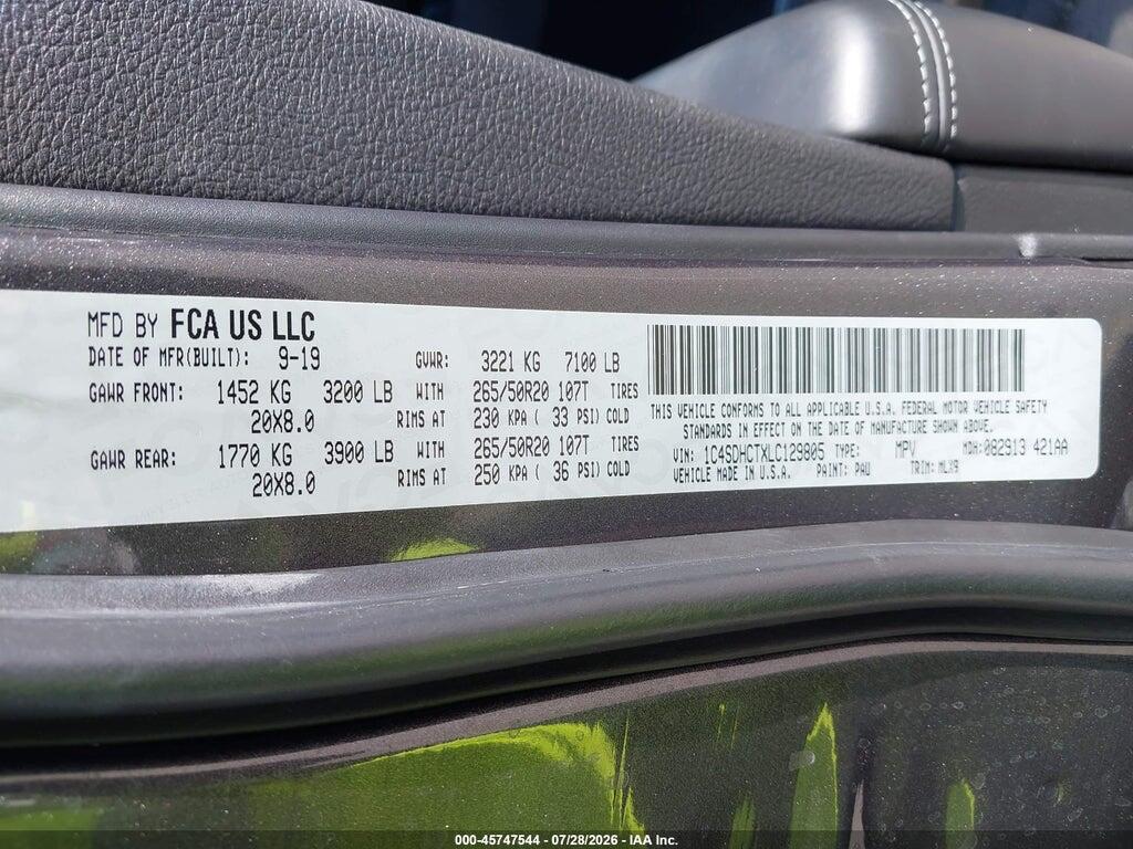 1C4SDHCTXLC129805 2020 DODGE DURANGO photo no. 9