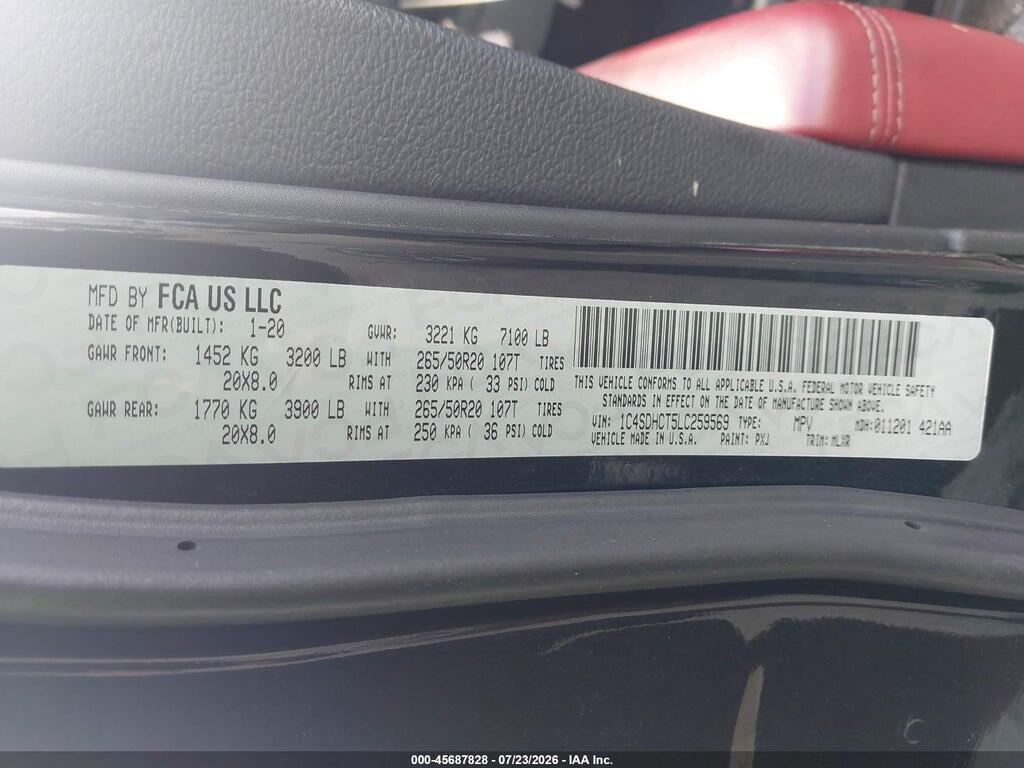 1C4SDHCT5LC259569 2020 DODGE DURANGO photo no. 9