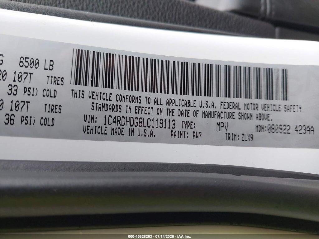 1C4RDHDG8LC119113 2020 DODGE DURANGO photo no. 9