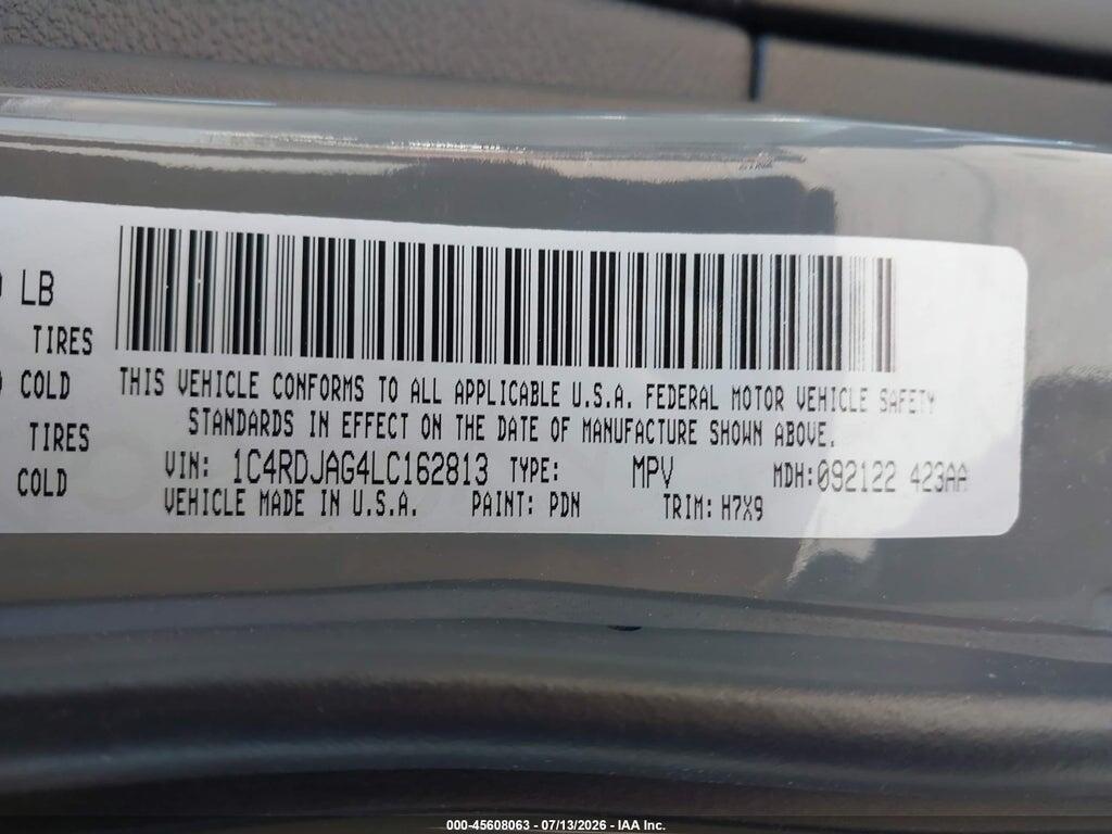 1C4RDJAG4LC162813 2020 DODGE DURANGO photo no. 9