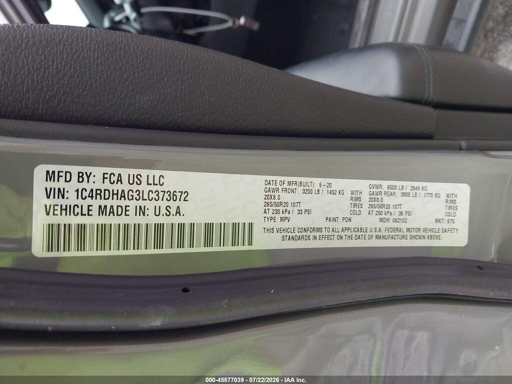 1C4RDHAG3LC373672 2020 DODGE DURANGO photo no. 9