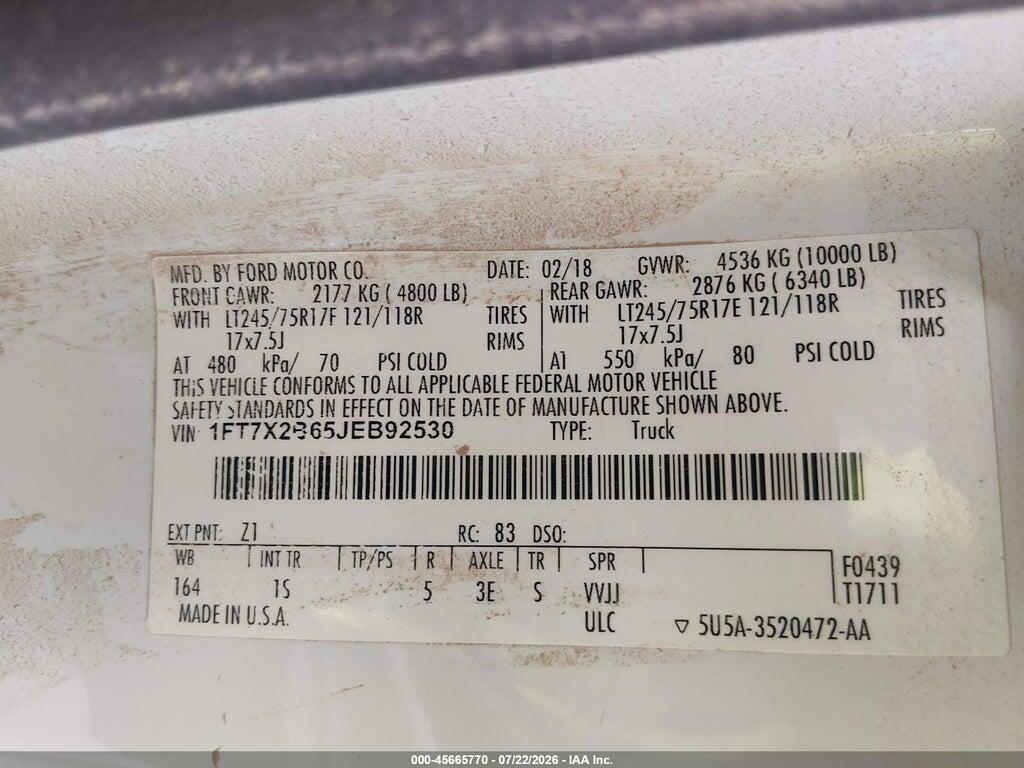 1FT7X2B65JEB92530 2018 FORD F-250 photo no. 9