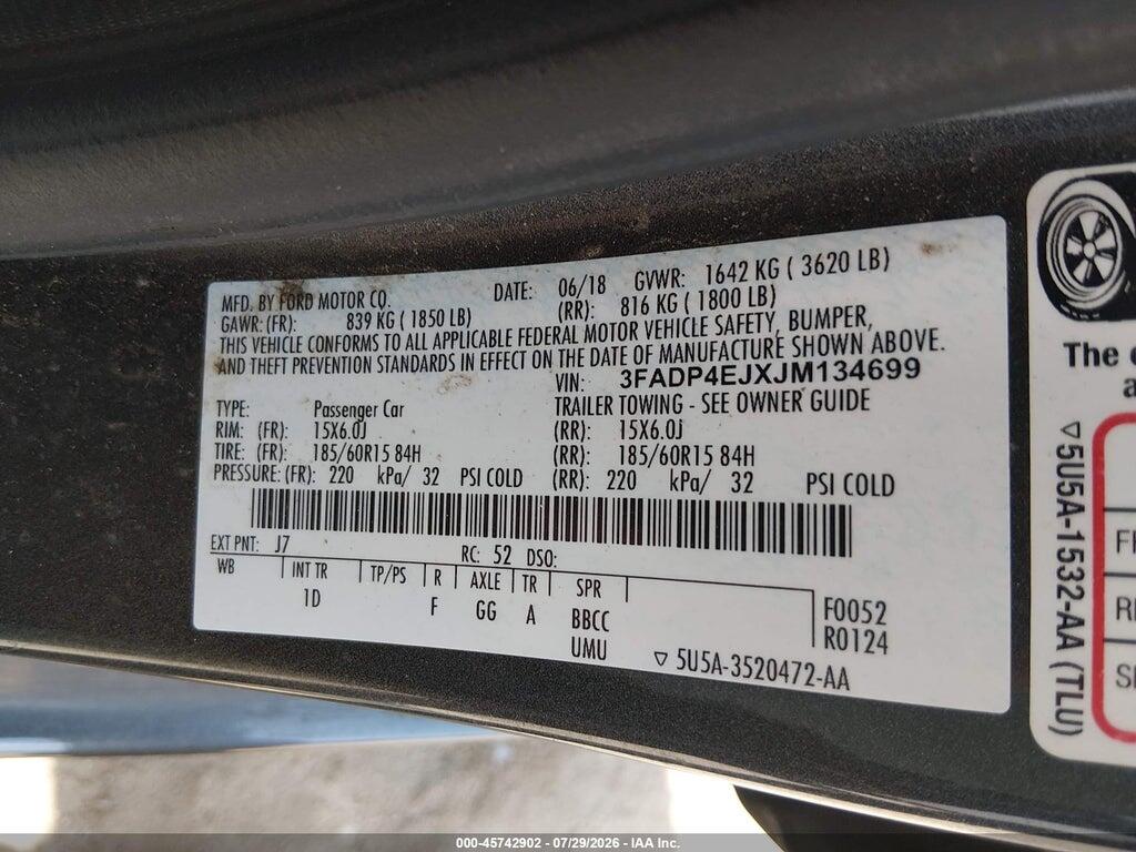 3FADP4EJXJM134699 2018 FORD FIESTA photo no. 9