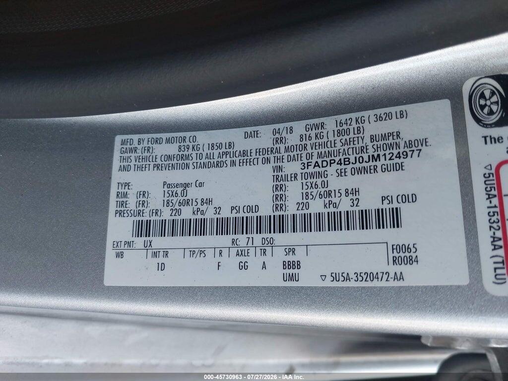 3FADP4BJ0JM124977 2018 FORD FIESTA photo no. 9