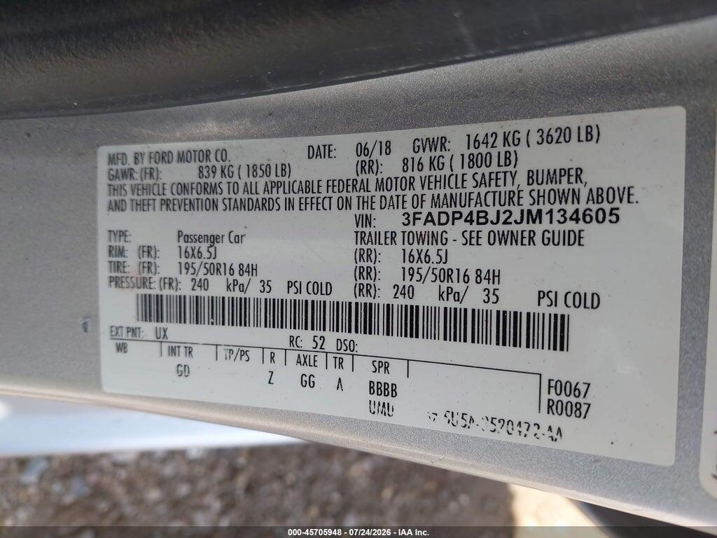 3FADP4BJ2JM134605 2018 FORD FIESTA photo no. 9