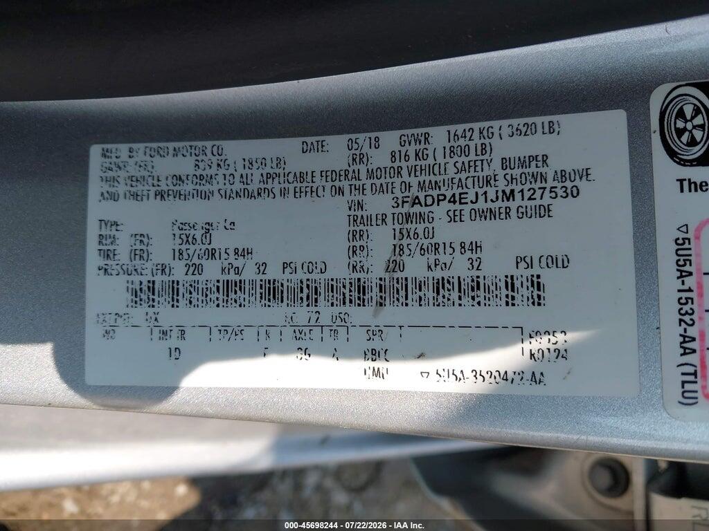 3FADP4EJ1JM127530 2018 FORD FIESTA photo no. 9