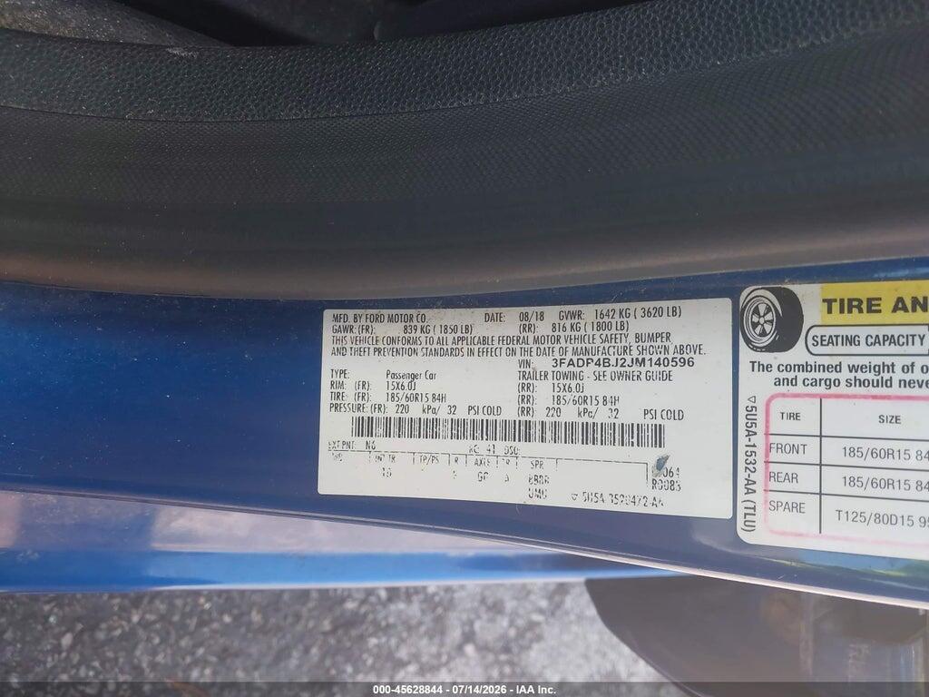 3FADP4BJ2JM140596 2018 FORD FIESTA photo no. 9