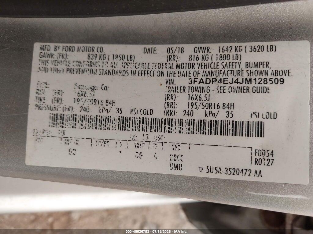 3FADP4EJ4JM128509 2018 FORD FIESTA photo no. 9