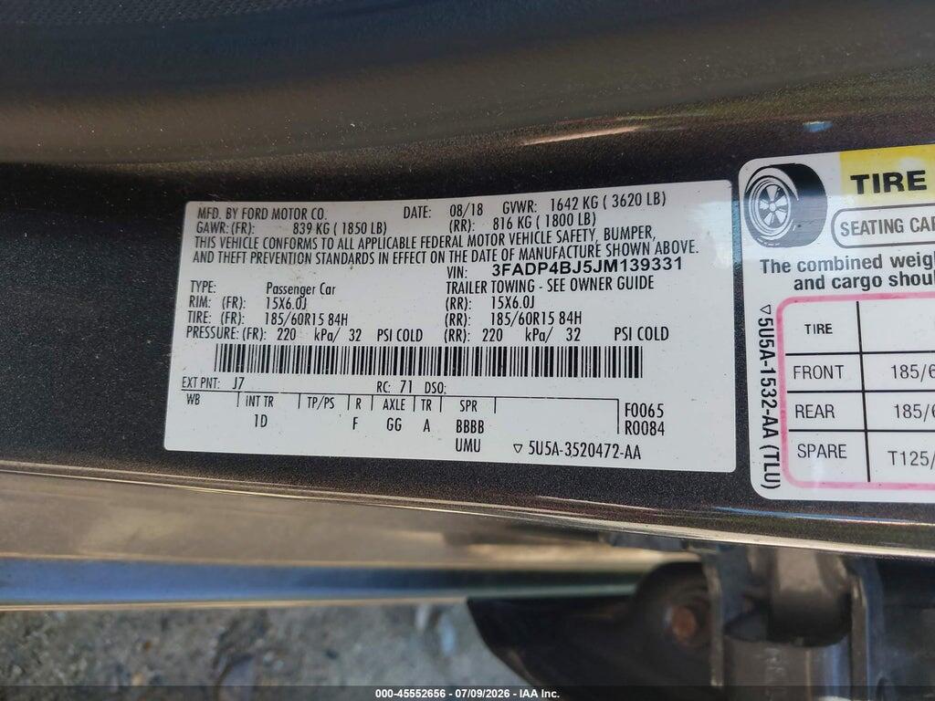 3FADP4BJ5JM139331 2018 FORD FIESTA photo no. 9