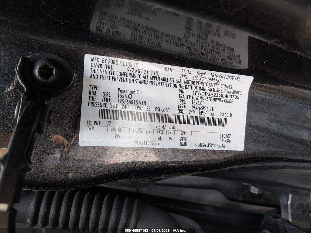1FADP3E23GL403705 2016 FORD FOCUS photo no. 9