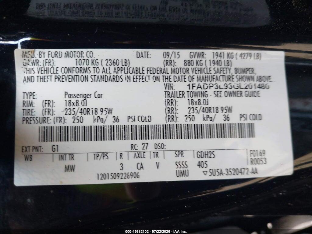 1FADP3L93GL201480 2016 FORD FOCUS ST photo no. 9