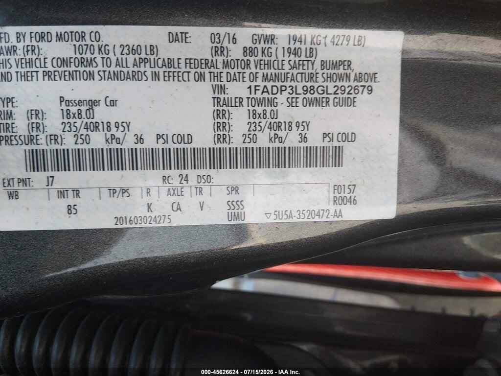 1FADP3L98GL292679 2016 FORD FOCUS ST photo no. 9