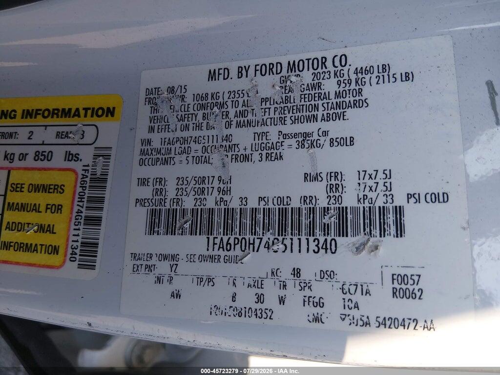1FA6P0H74G5111340 2016 FORD FUSION photo no. 9