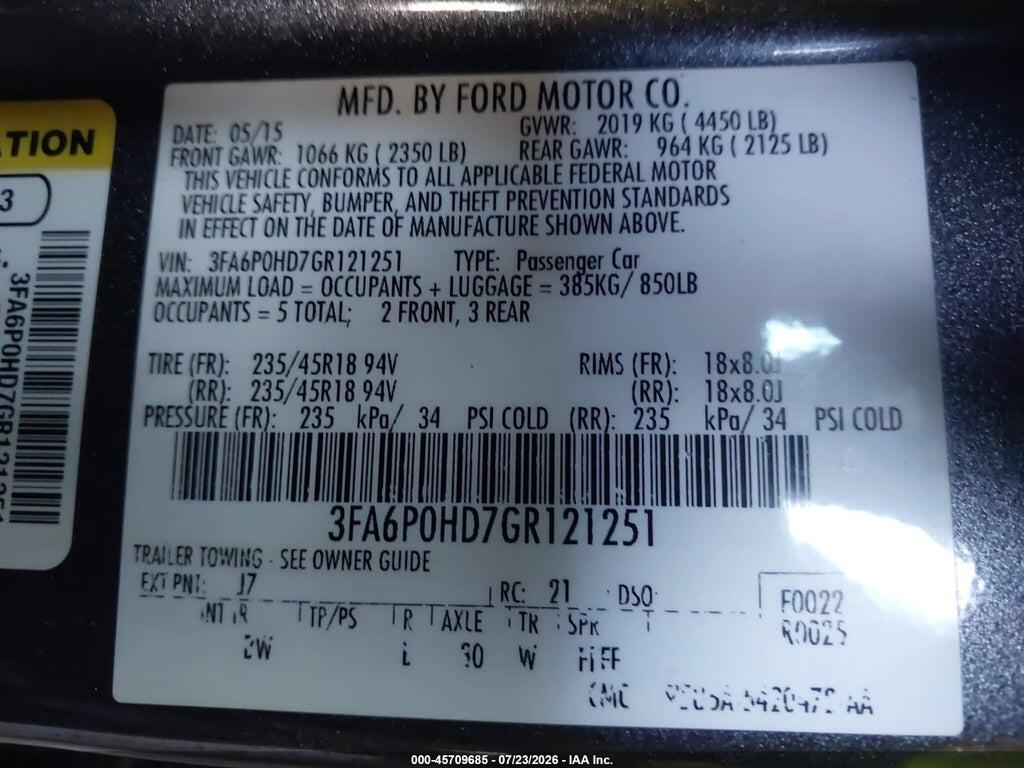 3FA6P0HD7GR121251 2016 FORD FUSION photo no. 9